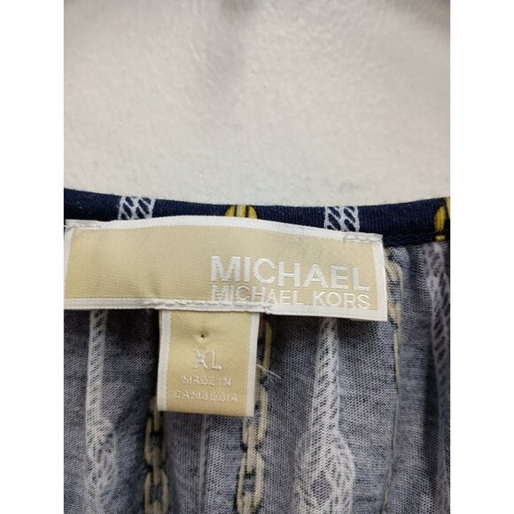 Michael Michael Kors Womens Top XL Navy Chain print 3/4 Sleeve Pullover Casual - Picture 7 of 9